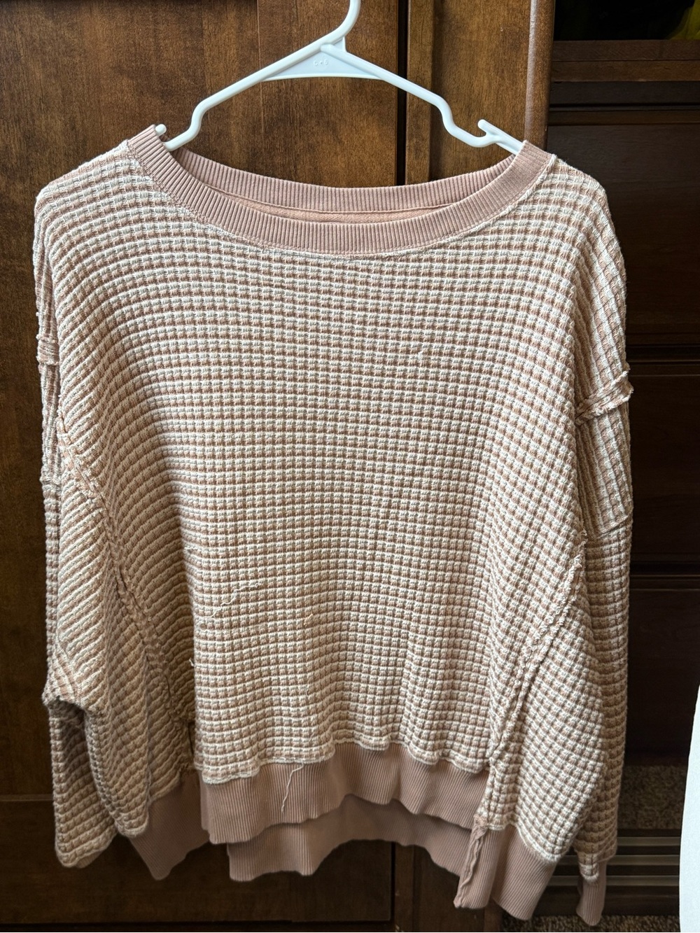 American Eagle Outfitters Waffle-Knit Pullover Sweater - Blush